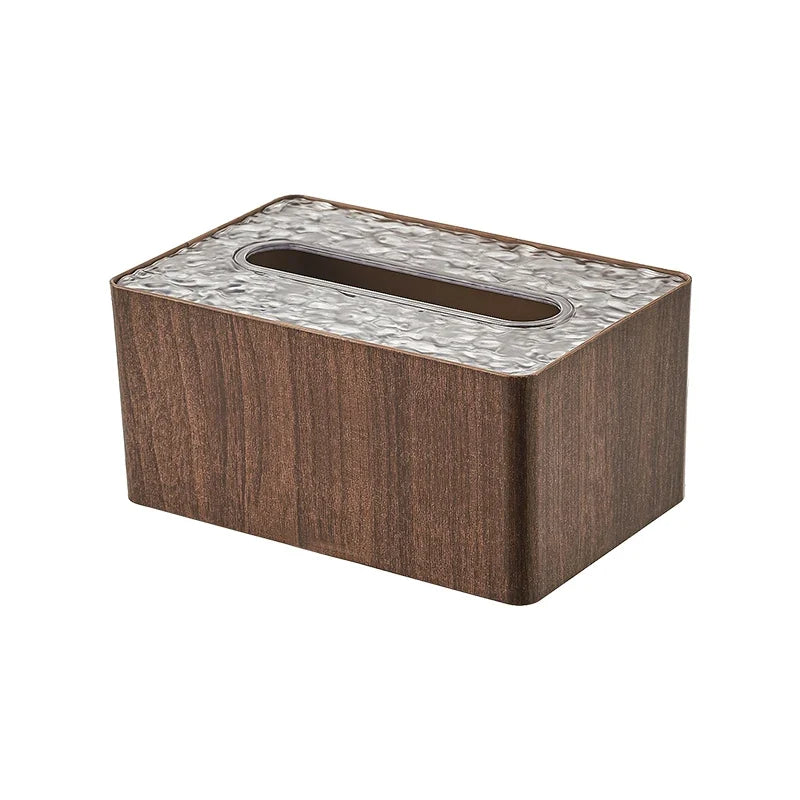 Wood Grain Tissue Box Cover Acrylic Lid Rectangle Living Room