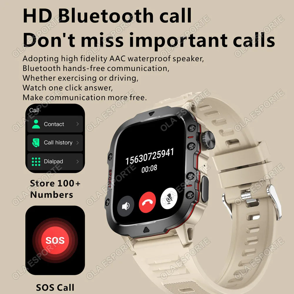 Military Smartwatch Men – 2.01" HD GPS BT Calling Fitness Tracker