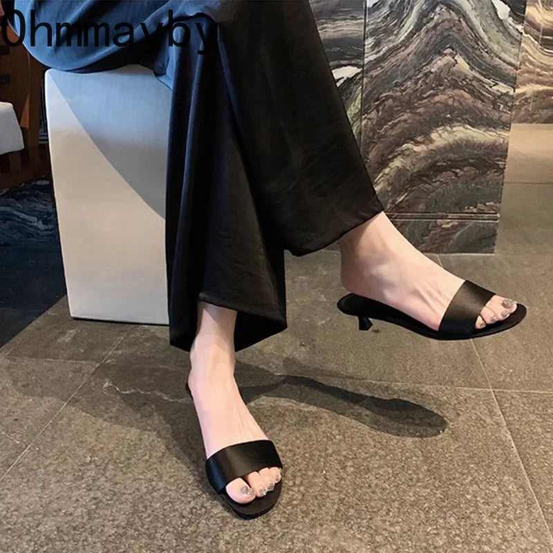 Women's Open Toe Thin Heel Slides – Elegant Summer Slippers