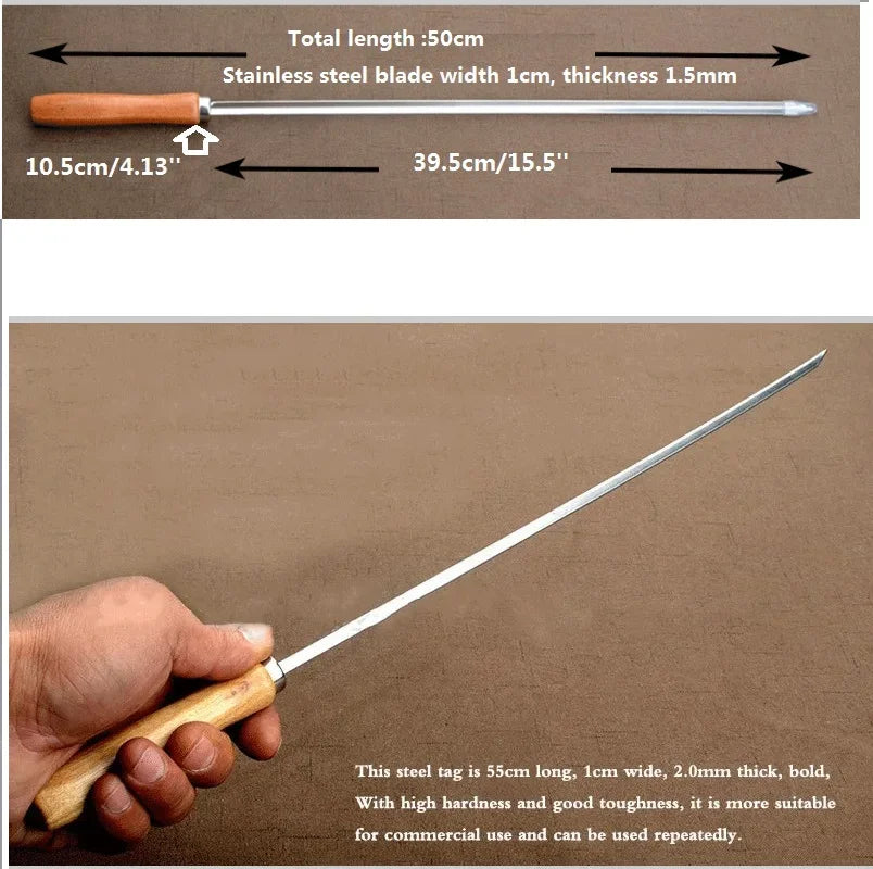 6-Pc 50cm V-Type BBQ Skewers – Stainless Steel Wood Handle
