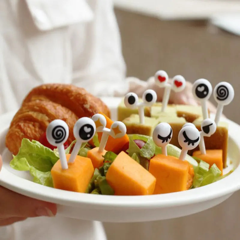 10-Pc Kawaii Cartoon Eyes Mini Food Picks – Bento Fruit Forks
