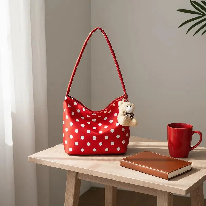Oxford Polka Dot Tote Bag – Large Capacity Shoulder Bag Women