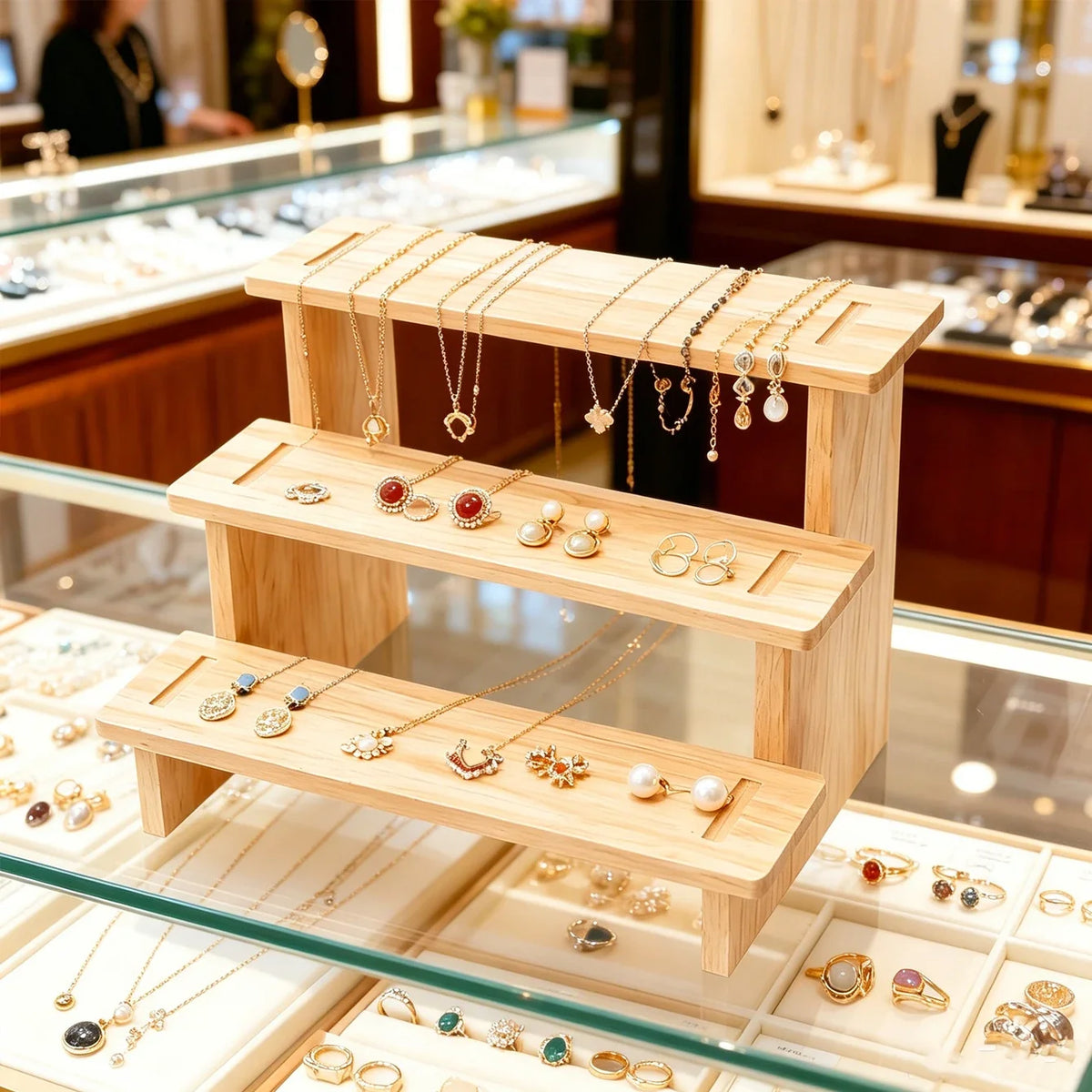 Multilayer Wooden Jewelry Storage Rack Earrings Necklace Display