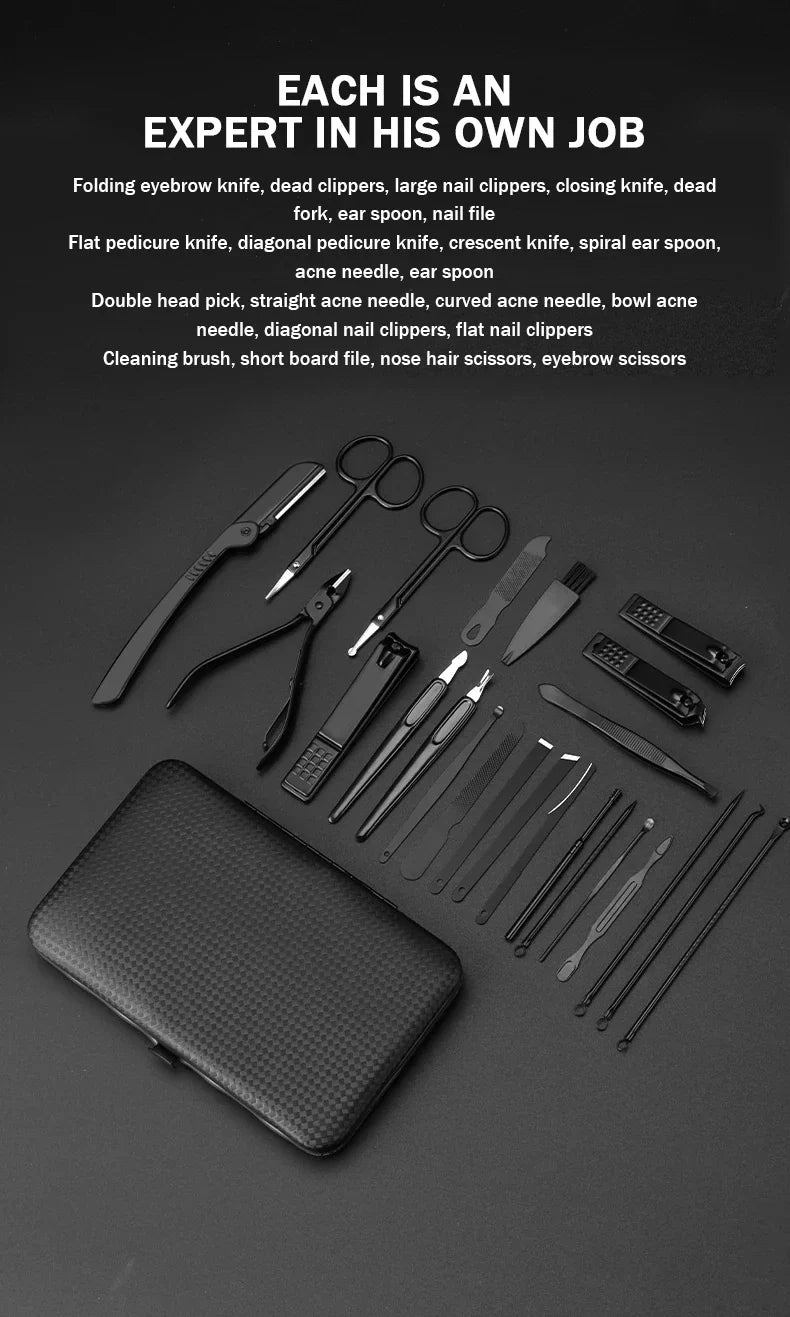 16-Piece Stainless Steel Manicure & Pedicure Kit | Travel Case