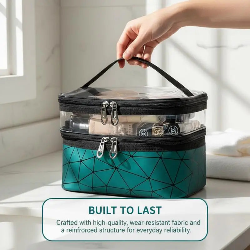 Double-Layer Travel Makeup Bag | Large Capacity Cosmetics Organizer