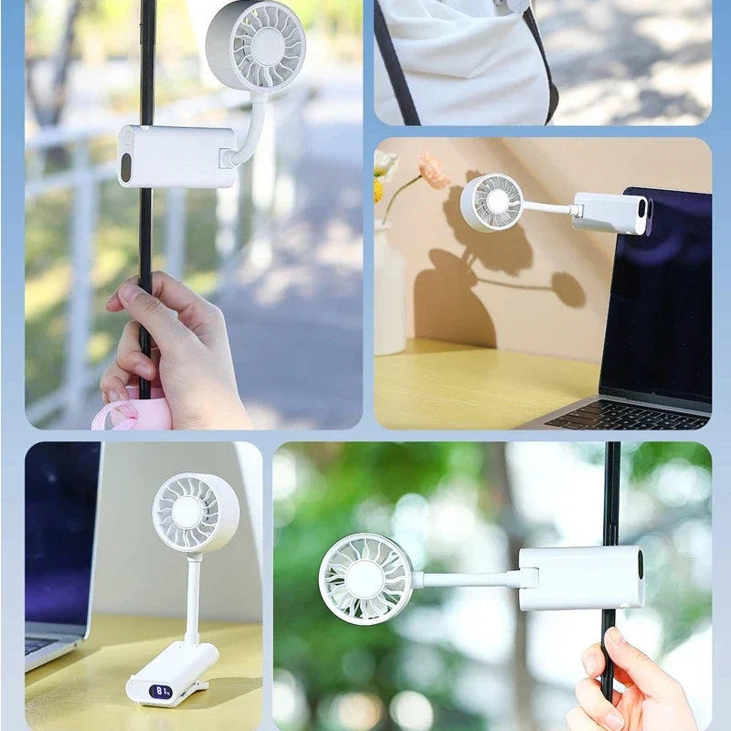 Portable Clip Fan – 360° Flexible Hose USB Rechargeable 5-Speed