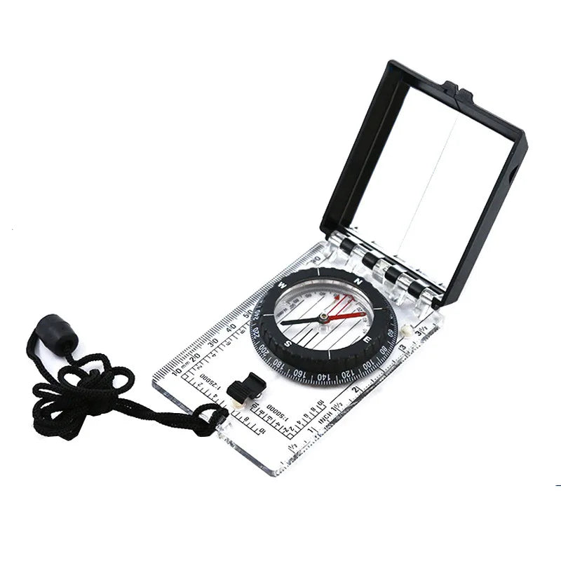Multifunctional Folding Compass – Mirror, Scale & LED Light