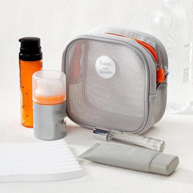 Portable Mesh Cosmetic Bag – Breathable Travel Makeup Pouch