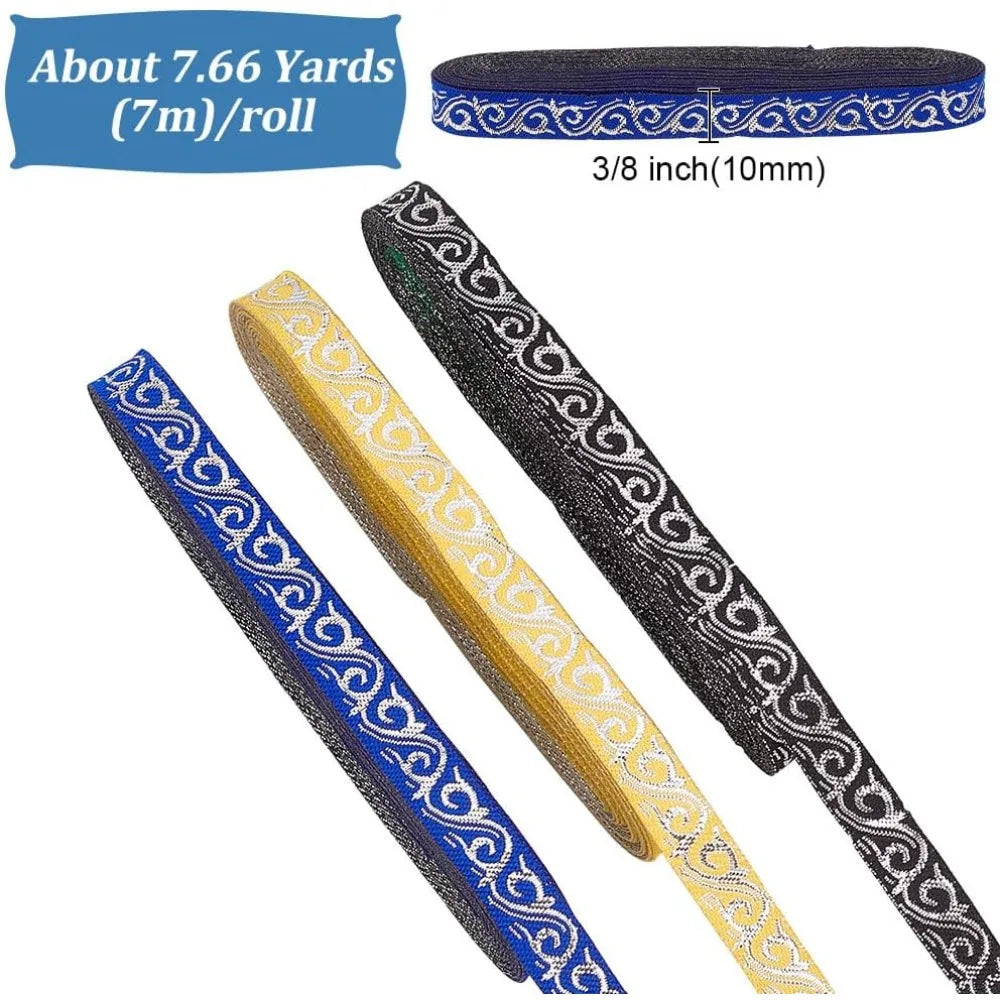 3-Roll Floral Polyester Ribbon Set – 10mm, Silver Gold Mauve