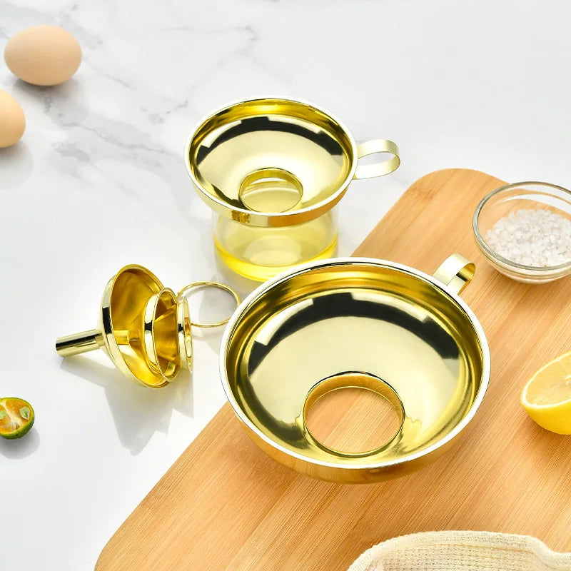 Golden Wide-mouth Funnel Food Grade Stainless Steel Kitchen Small