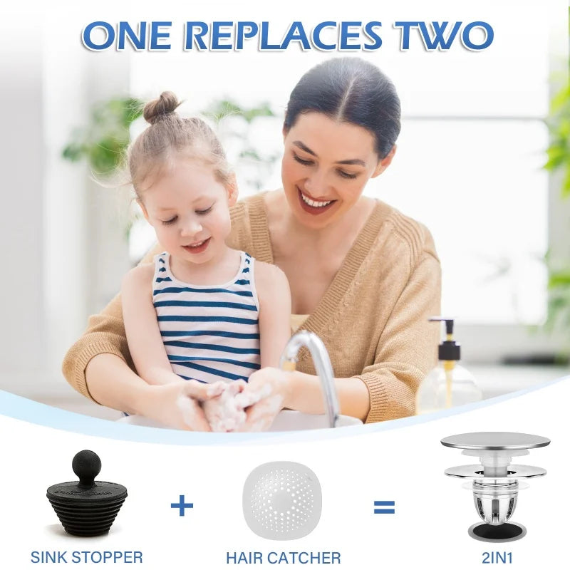 Universal Pop-Up Sink Stopper | Hair Catcher & Odor Seal