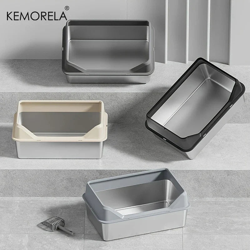KEMORELA XL Stainless Steel Cat Litter Box with Lid & Scoop