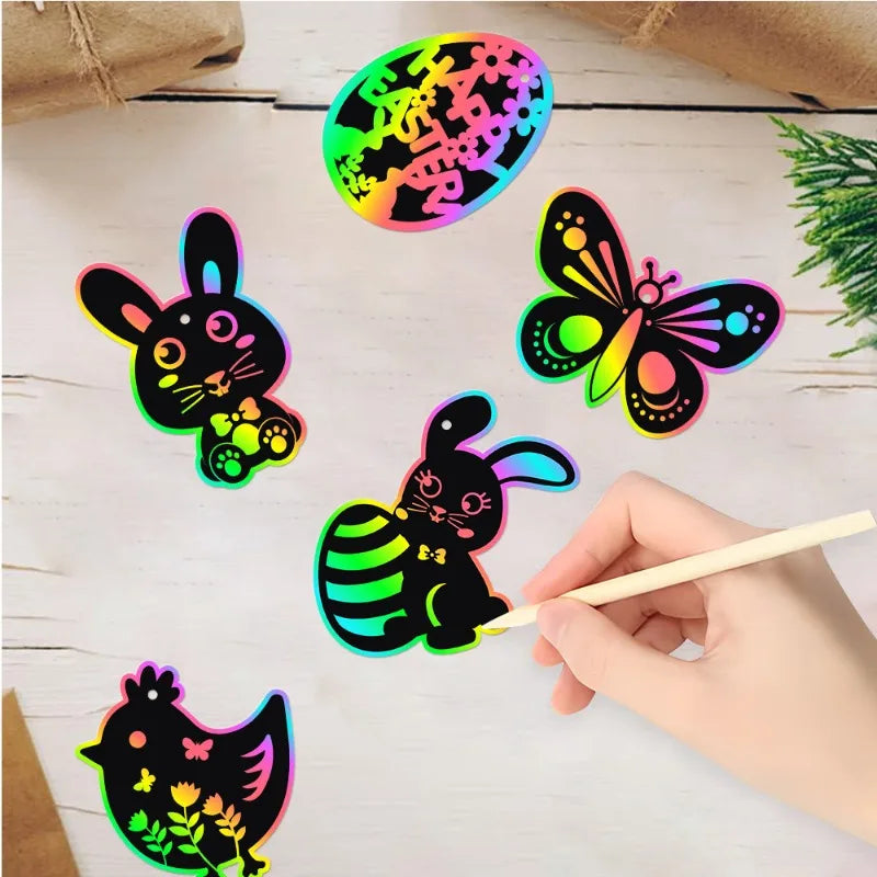 Scratch Paper Cards with Wooden Stylus & Ribbons – 24/48 Pc DIY