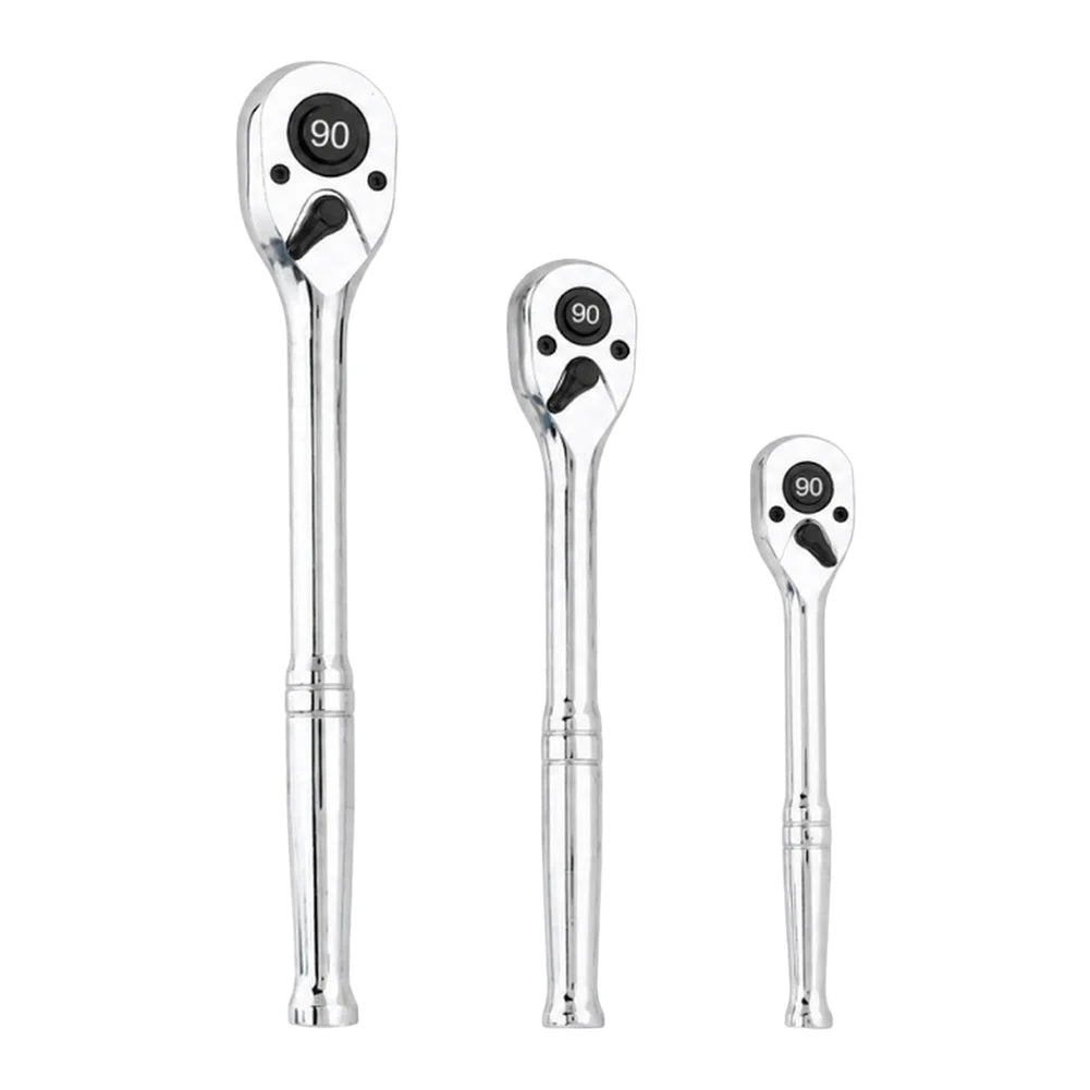 3-Pc 90-Tooth Ratchet Wrench Set – 1/2", 3/8" & 1/4" Drive