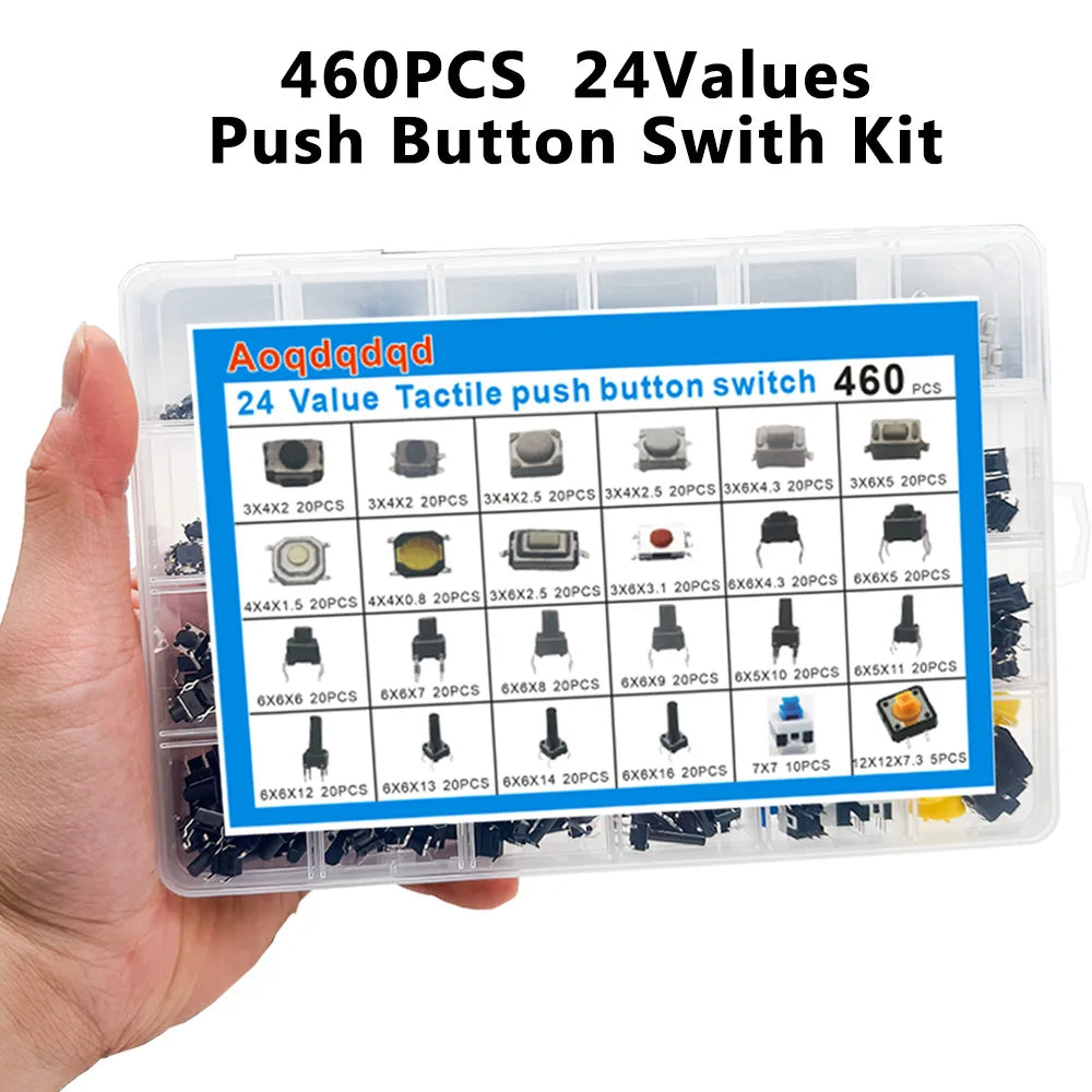 460-Piece SMD Tactile Push Button Switch Kit – 24 Values