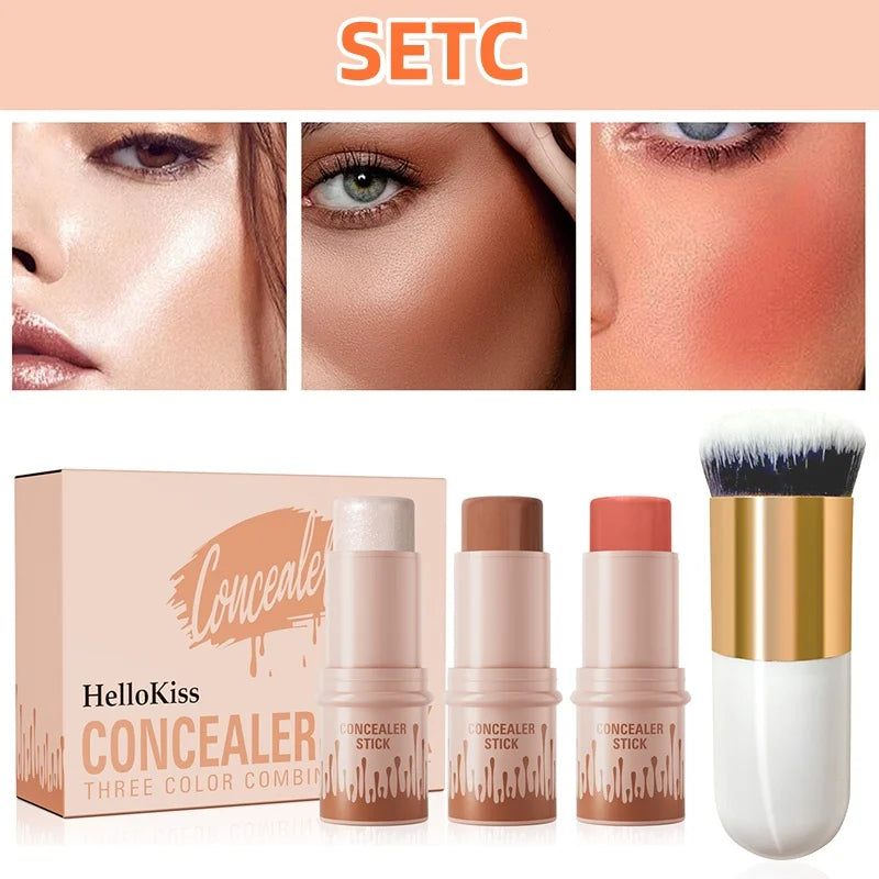 3-Piece Cream Contour Set – Contour, Highlight & Blush Sticks
