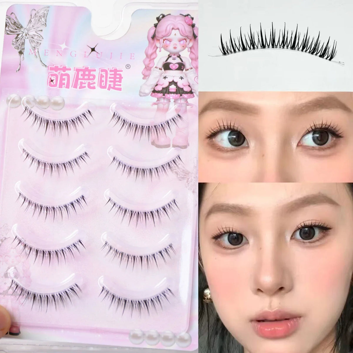 Natural Wispy Cat Eye False Lashes – 3D Strip Lashes 5 Pairs