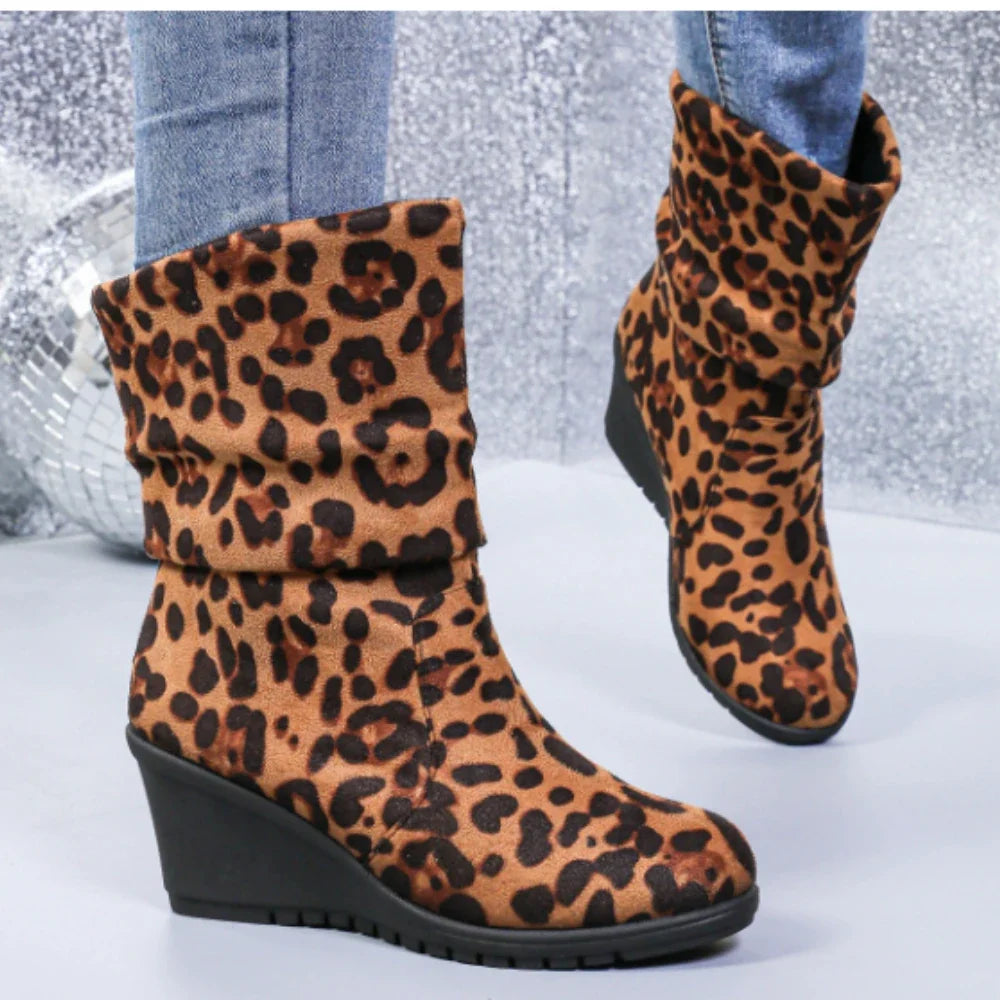 Women's Wedge Ankle Boots – Cow Suede Slip-On High Heel