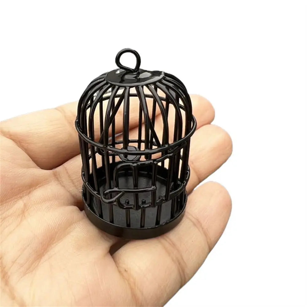 Miniature Metal Bird Cage Ornament – 1:12 Dollhouse Décor