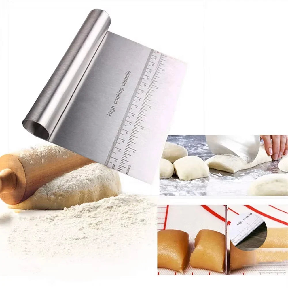 Stainless Steel Dough Scraper & Pizza Cutter with Measuring Scale