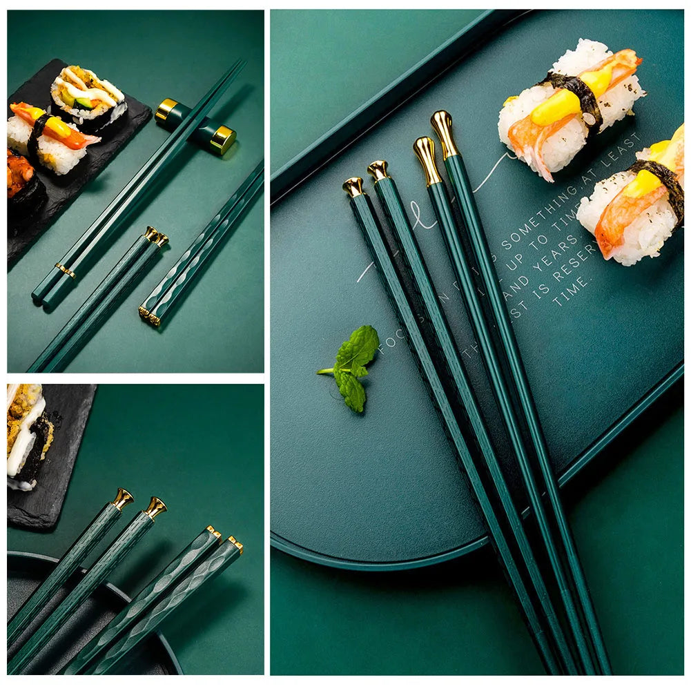 Premium Alloy Chopsticks Set – Non-Slip, Dishwasher Safe, 5 Pairs