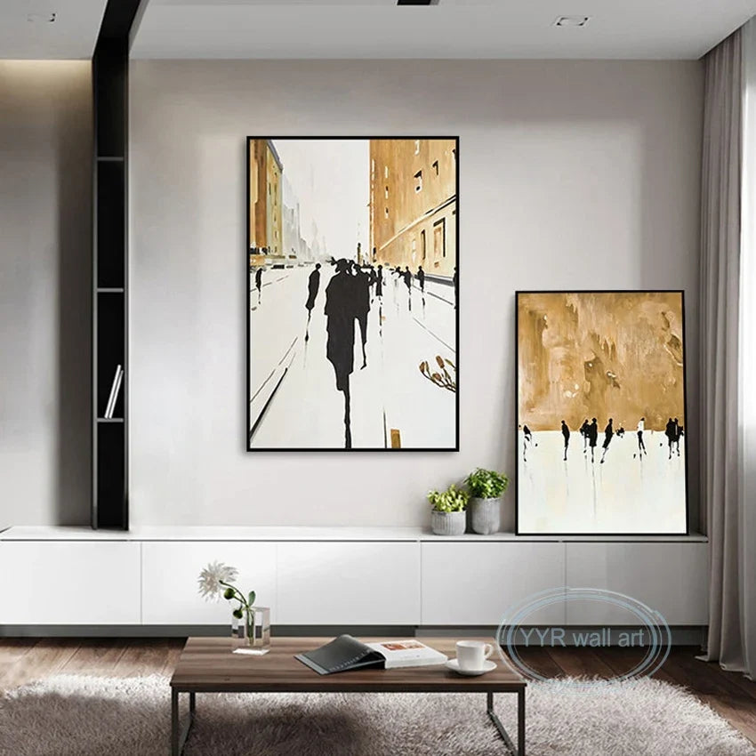 Abstract Gold Foil Street Scene Hand-Painted Oil Painting Canvas