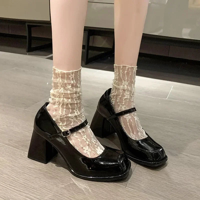 Women's Mary Jane Square Heel Pumps – Vintage Buckle Sandals