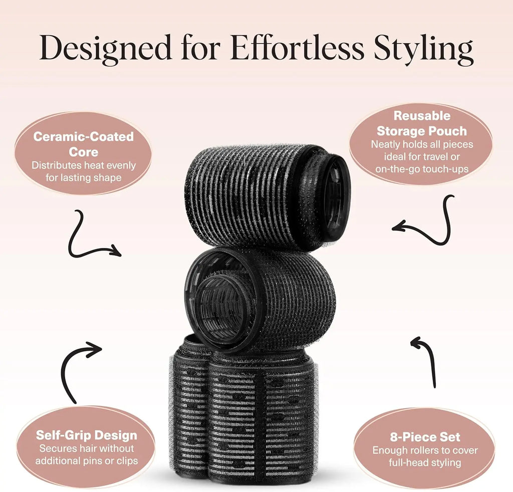 8-Piece Ceramic Hot Rollers Set for Long Hair – Bouncy Curls