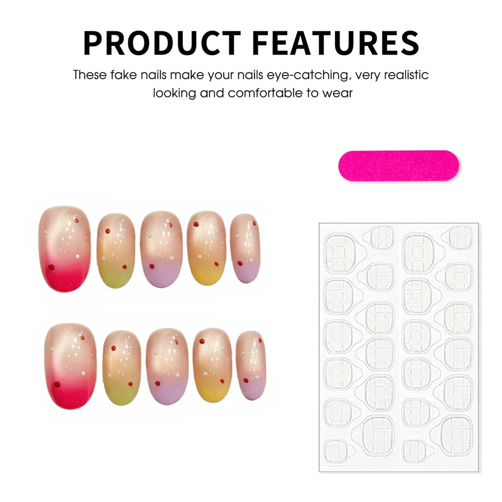 Handmade Cat's Eye Press-On Nails | Rainbow Gradient Almond Tips