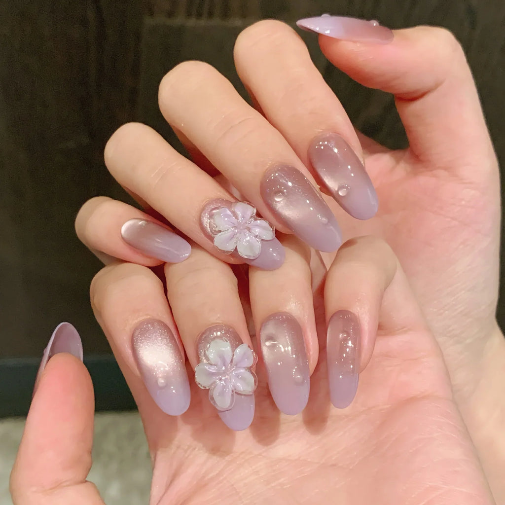 Nude Pink Press-On Nails | Carved Petal French Almond Set 10Pcs