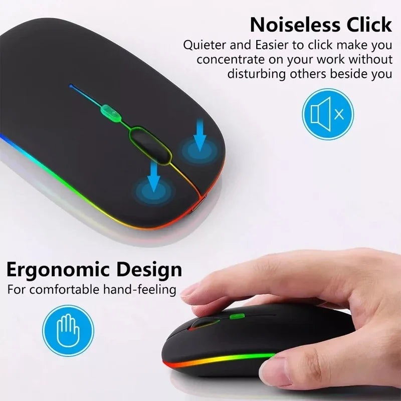LED Bluetooth-compatible Wireless Mouse 2 4GHz Slim Rechargeable