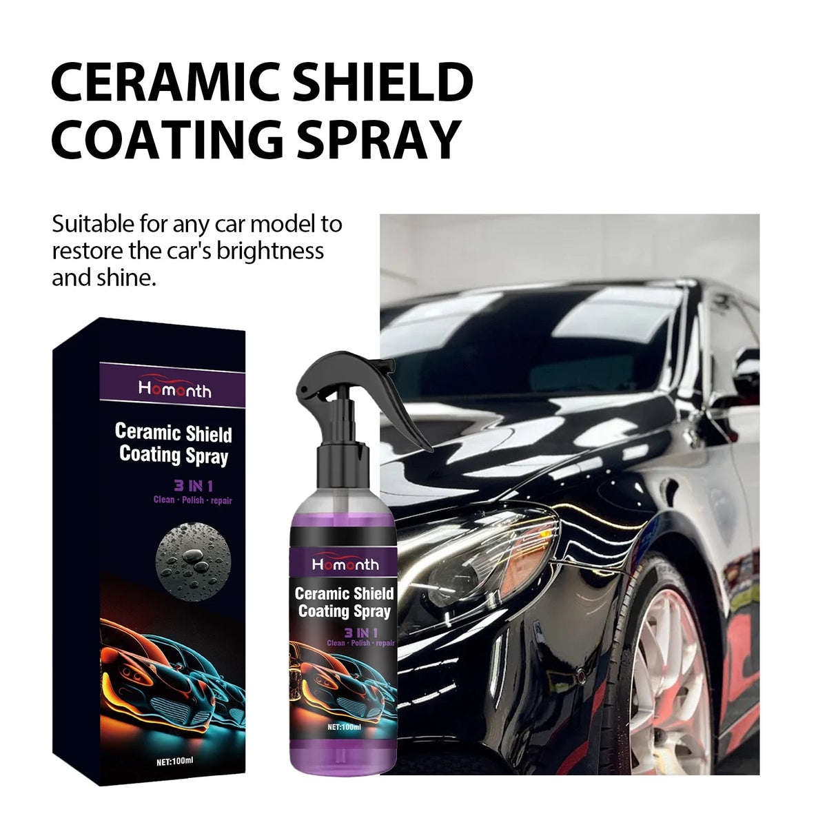 Homonth Ceramic Car Coating Spray | Polish & Hydrophobic Shield