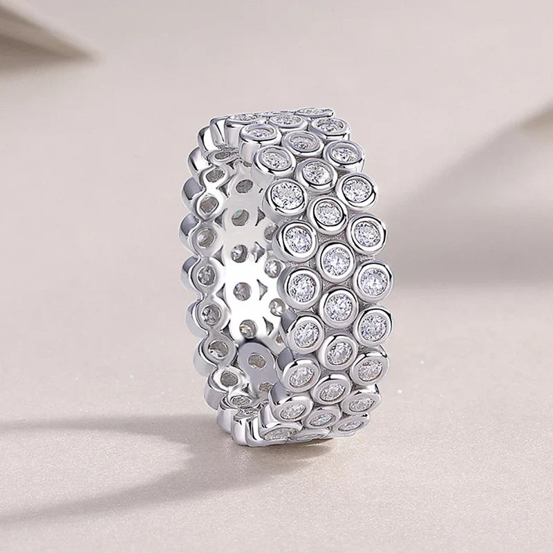 Huitan Silver Cubic Zirconia Wedding Band Ring | Women's