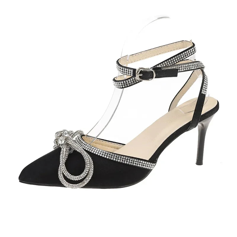 Women's Rhinestone Slingback High Heels – Elegant Wedding Sandals