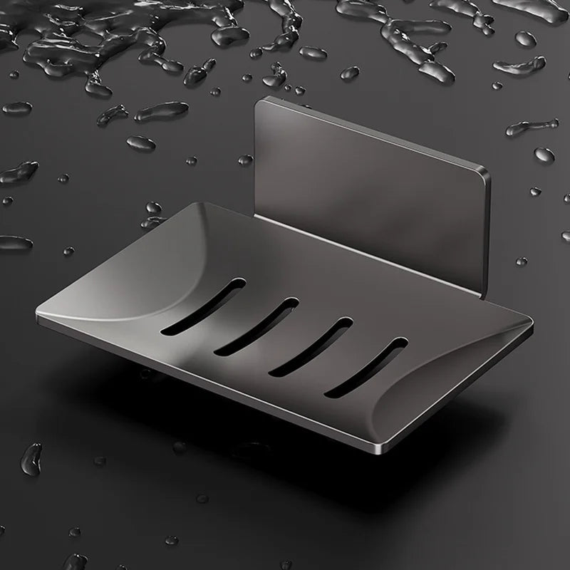 No-Drill Wall-Mounted Metal Soap Dish | Gun Grey Draining Rack