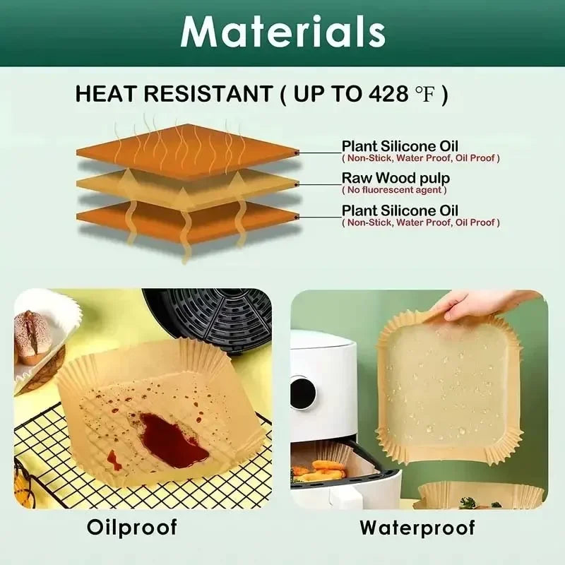 Square Air Fryer Parchment Liners 50/100pcs Non-Stick Disposable
