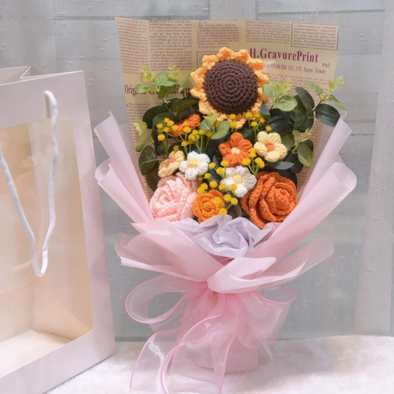 Artificial Flower Crochet Bouquet Handmade Anniversary Sunflower