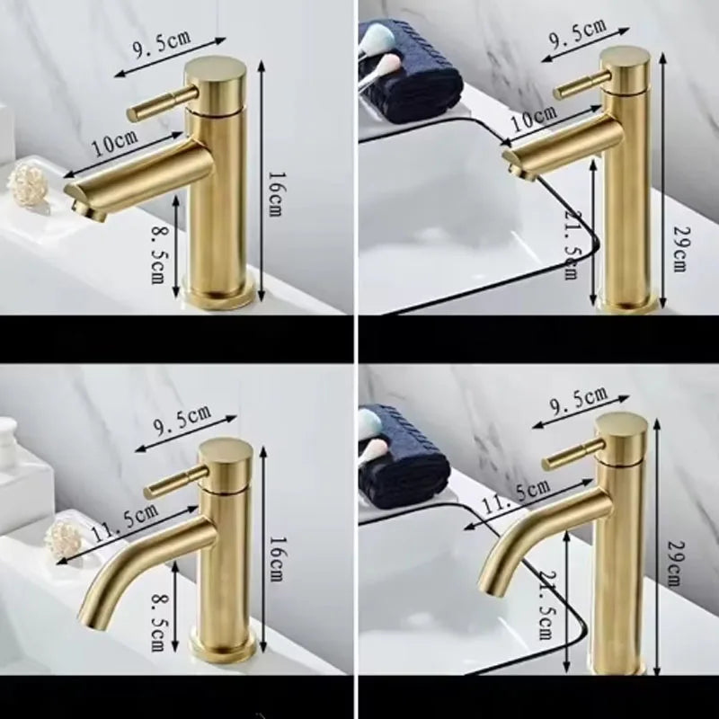 Brushed Gold Solid Brass Single Handle Bathroom Basin Faucet