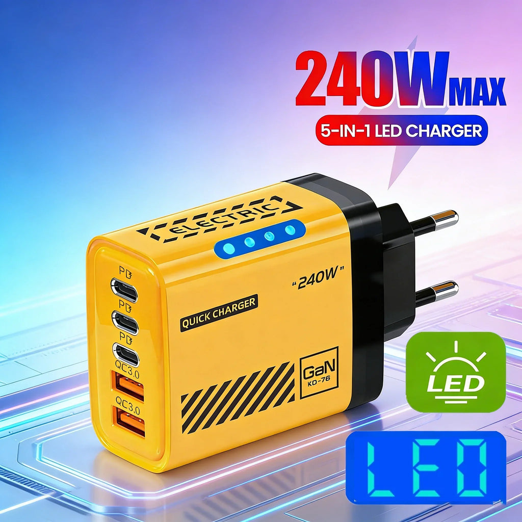 GaN 240W 5-Port USB-C Wall Charger PD QC3.0 Fast Charge