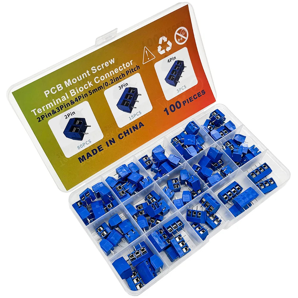 100PCS KF301 PCB Screw Terminal Block Kit 2P 3P 4P 5.08mm