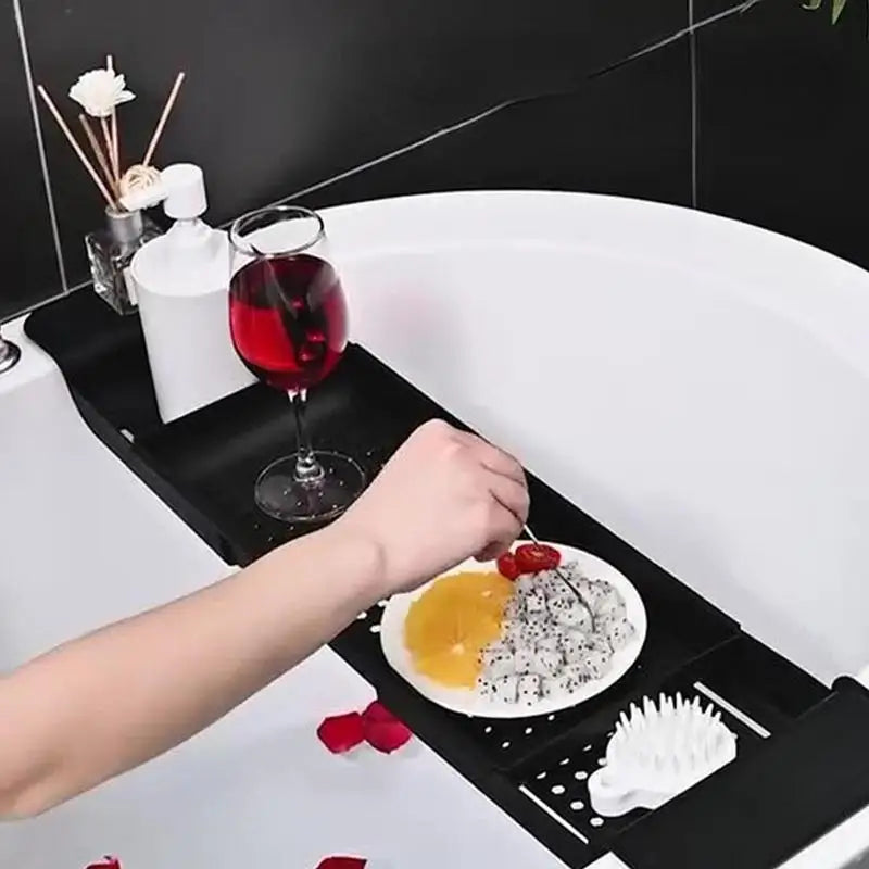Bathtub Tray Adjustable Bath Tub Organizer Holder Wine Cup Soap Dish