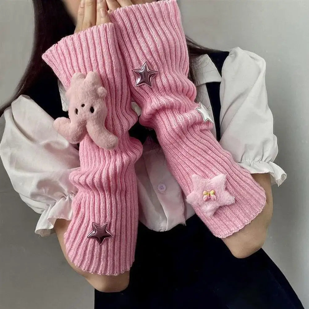 Rabbit Ear Knit Arm Warmers – Cute Fingerless Elbow Sleeves