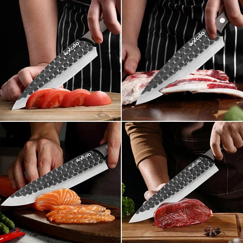 Hand Forged Hammered Chef's Knife Set – Stainless Steel