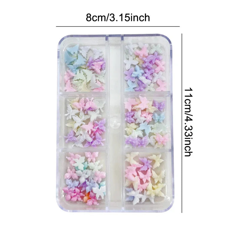 3D Butterfly Nail Charms – 6-Grid Colorful Resin Flat-Back Set