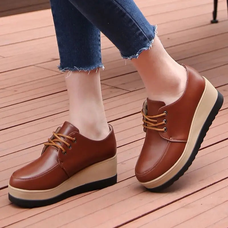 Lorilury Women Platform Lace-Up Flats – Casual Loafers 6cm