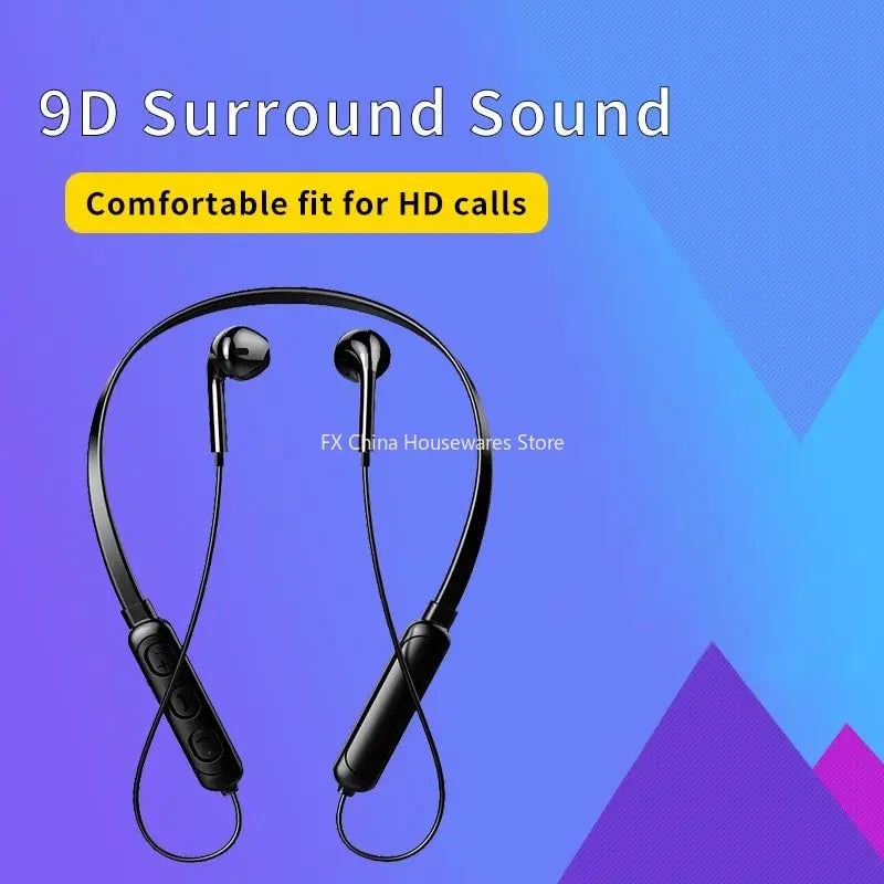 Wireless 9D Bluetooth Headset Neckhanging Stereo Noise Reduction