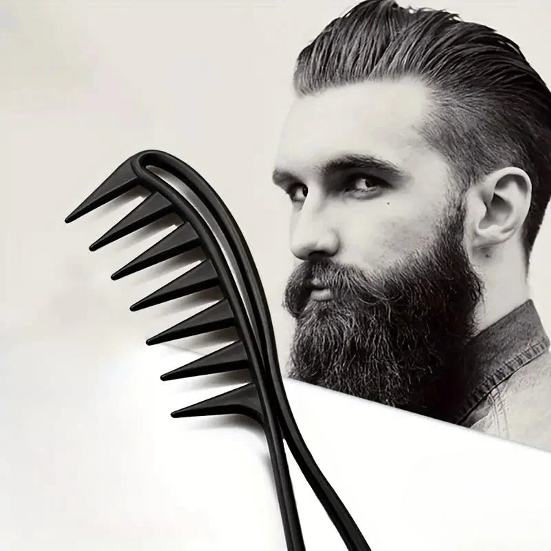 Wide-Tooth Scalp Massage Comb – Men's Black Plastic Hair Comb