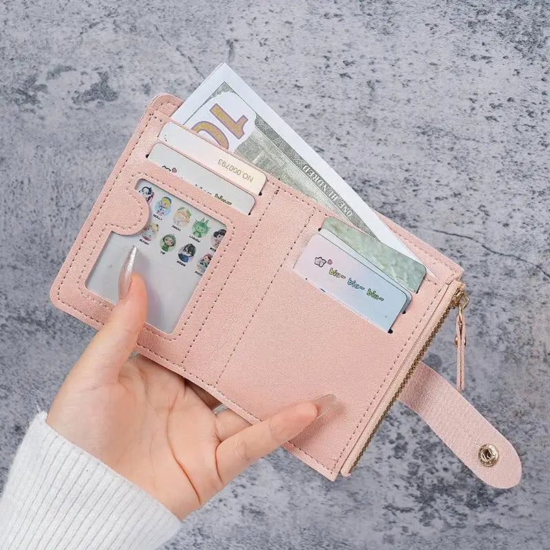 Slim PU Leather Women's Wallet – Zipper Coin Pocket & Card Slots