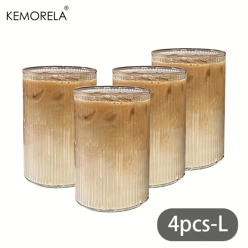 KEMORELA Vintage Ribbed Glass Cup Set 300ml | 4 or 6 Piece