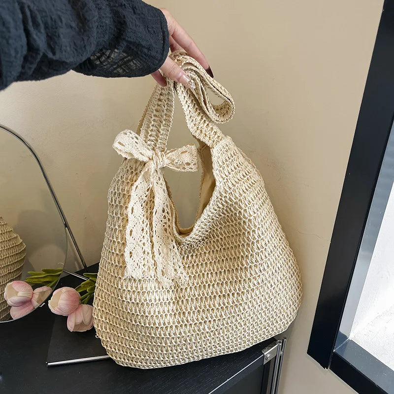 Women's Woven Straw Tote Bag – Large Beach Shoulder Handbag